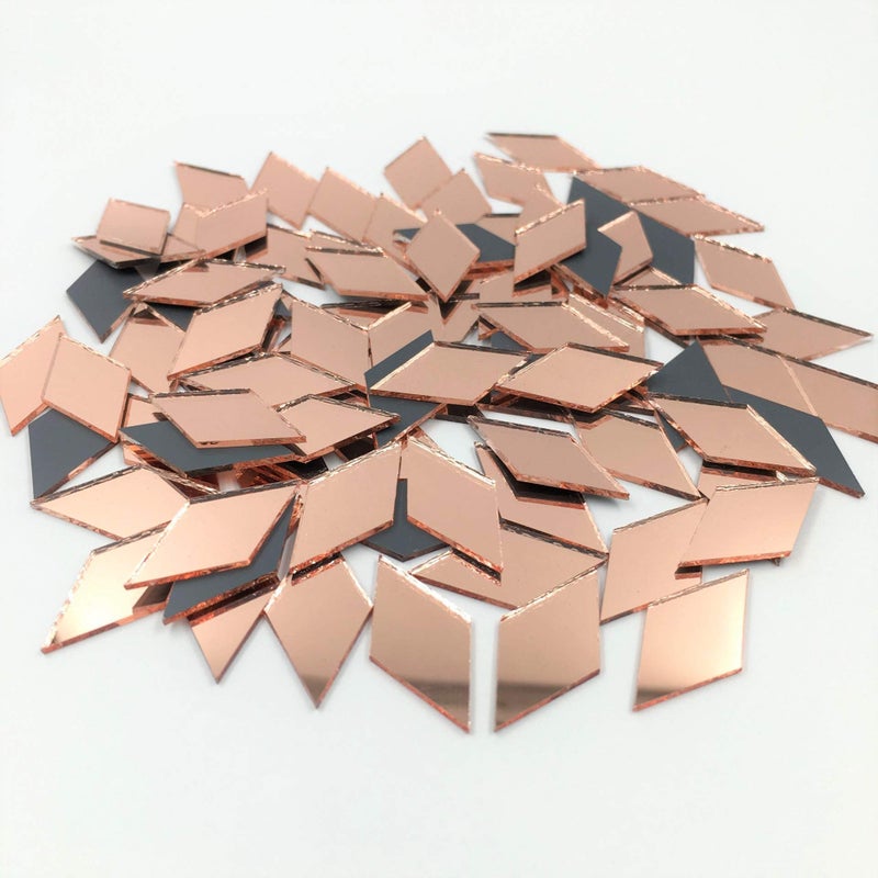 NUORUI NUO RUI 200pcs 1" x 1/2" Diamond Shape Mirror Mosaic Tiles Rose Gold Craft Mirrors - Image 1